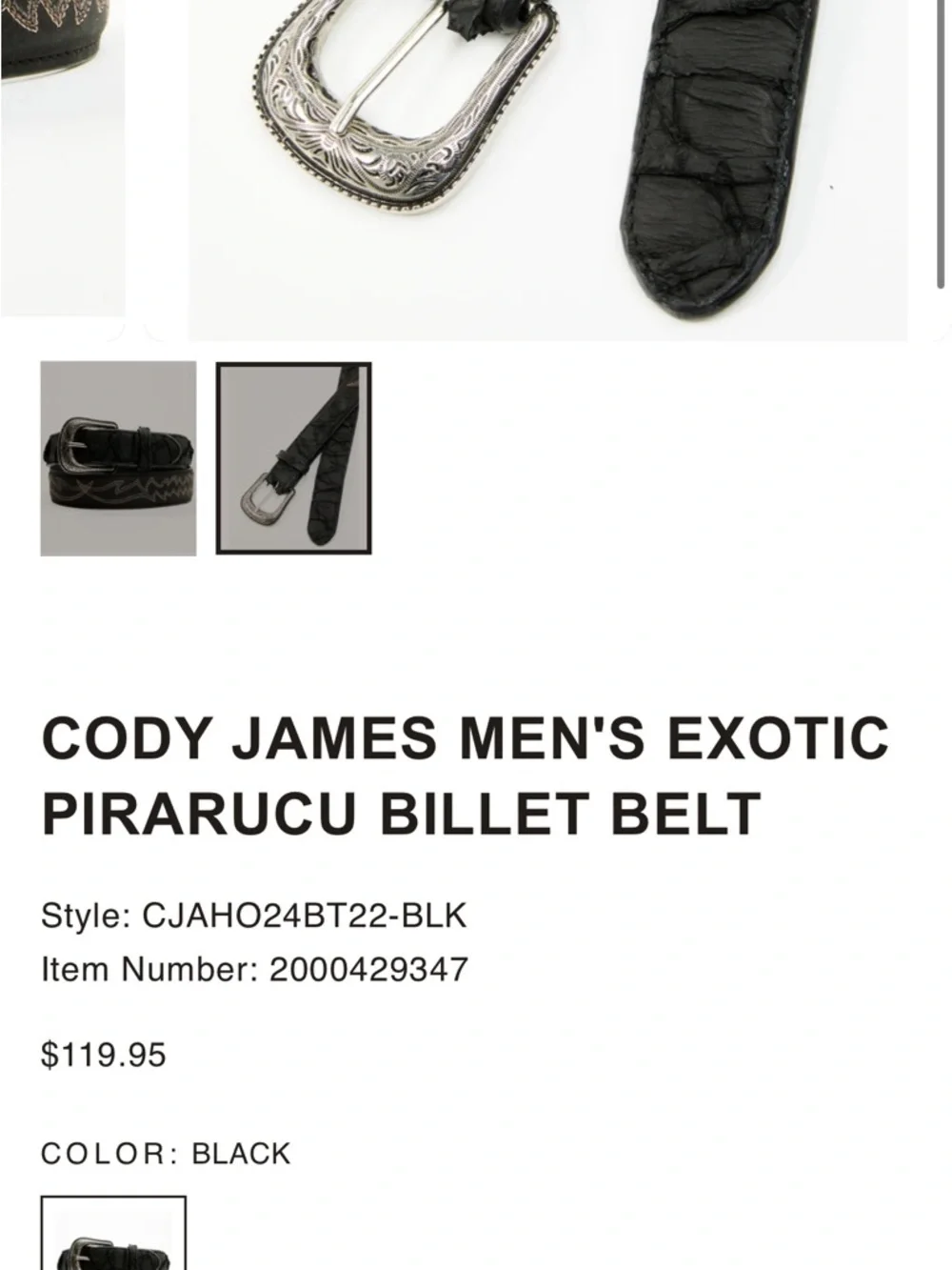 Cody James Exotic Pirarucu Belt Black Missing Loop Size 36